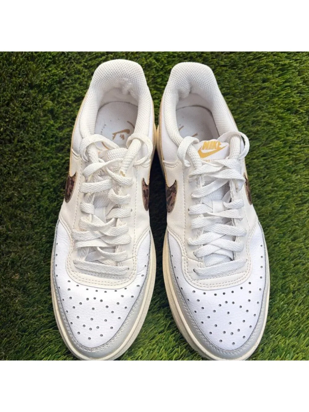Nike Court Vision Alta Leopard Womens Size 9 White Athletic Shoes Sneakers
